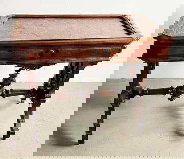 Victorian Walnut Side Table with Marble Top: Victorian walnut side table with marble top, 22" H x 36" W x 31" D. Provenance: Wenham, Massachusetts collection.