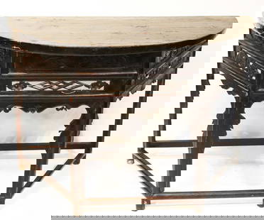 Antique Chinese Demilune Table: Antique Chinese demilune table, 34" H x 51" W x 25" D. Provenance: Southern Connecticut collection.