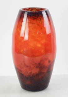 Circa 1925 Muller Freres Luneville Hand Blown Tall Vase: Circa 1925 Muller Freres Luneville tall hand- blown glass vase, signed on base, 12 1/4" H. Good condition. Provenance: Southern Connecticut collection.