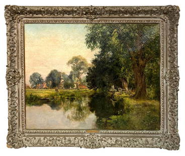 Yeend King, Pond Landscape, Oil on Canvas: Yeend King, pond landscape, oil on canvas, labeled and signed, 40" x 50", framed 52" x 63". Provenance: Palm Beach, Florida estate.