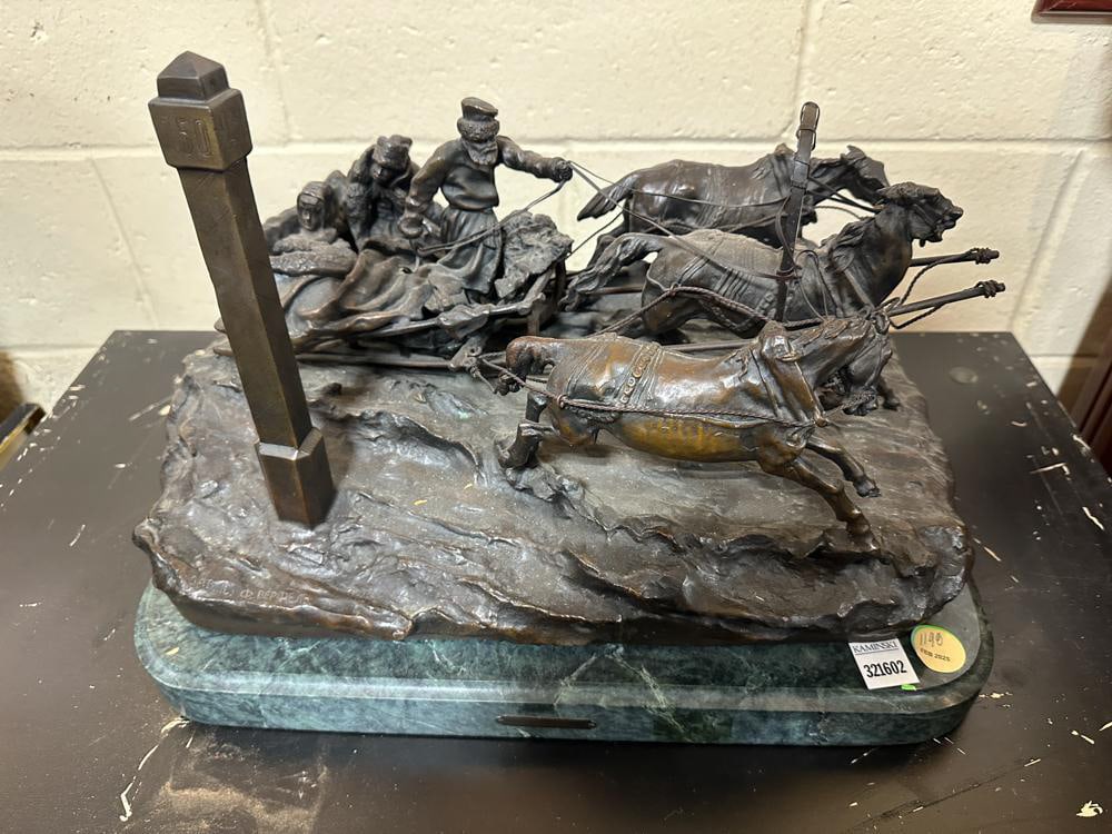 Russian Bronze Sculpture on Green Marble Base (1 of 6)