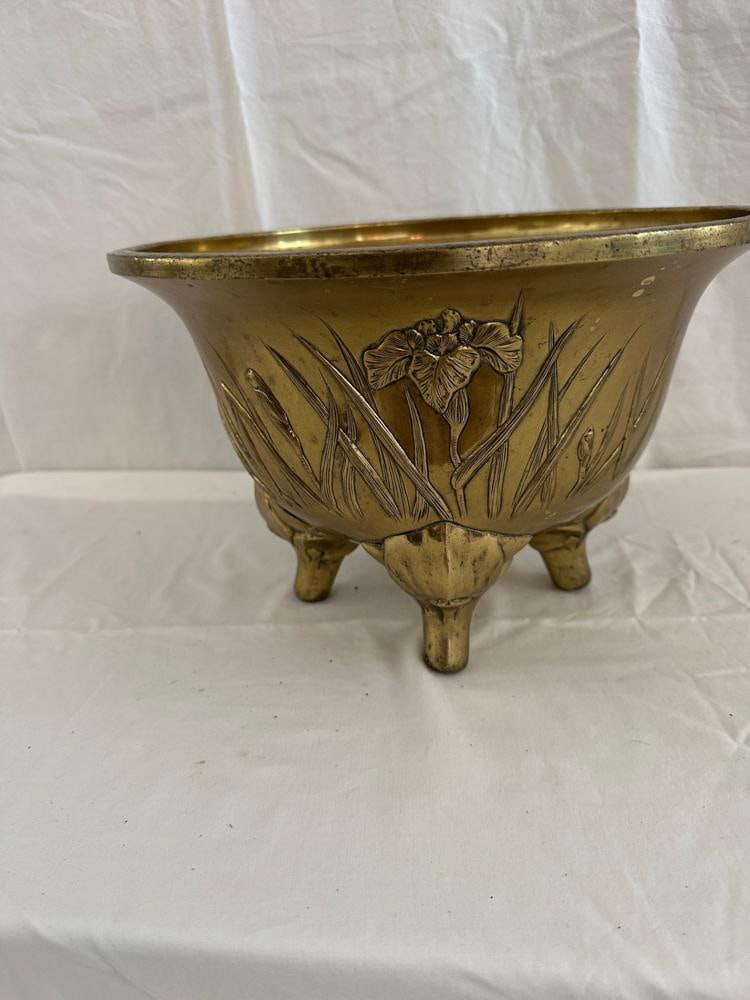 Japanese Bronze Footed Vase with Iris Motif (1 of 5)
