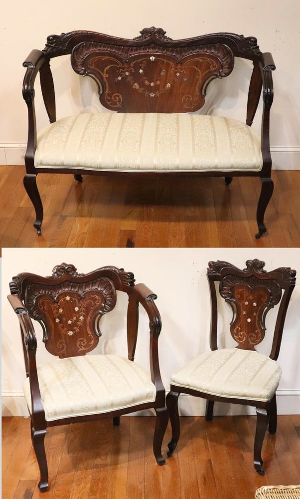 19thC American Carved 3-Piece Parlor Set (1 of 11)