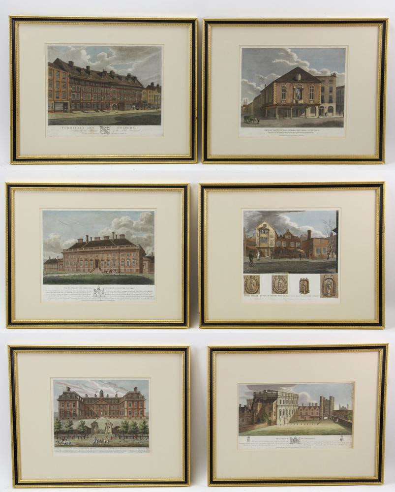Lithographs of English Houses, Set of Six: Lithographs of English houses, set of (6). Provenance: Dover, MA.