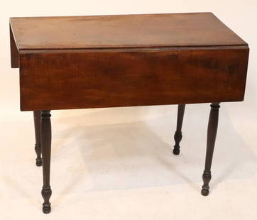 Early 19thC Sheraton Mahogany Drop-leaf Table: Early 19th century Sheraton mahogany drop-leaf table, 28" H x 36" W x 35" D. Provenance: Manchester-by-the-Sea, Massachusetts collection.