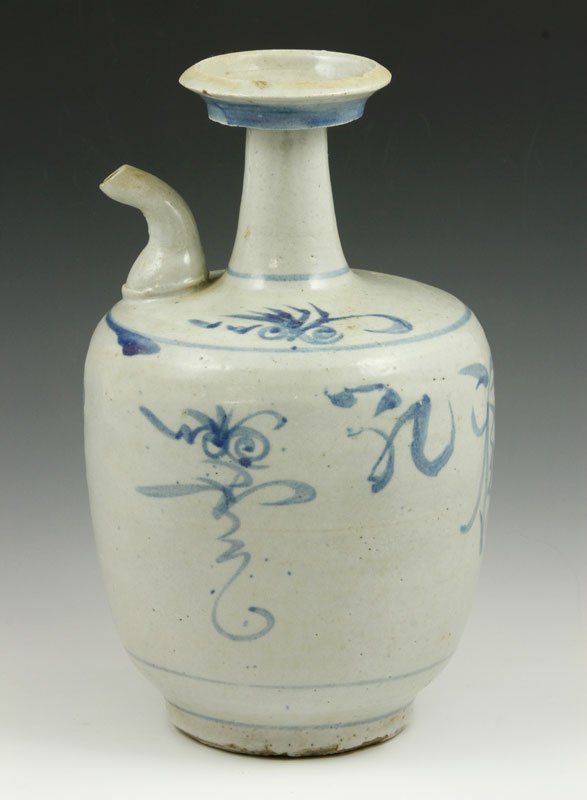 Southeast Asian Kendi Vessel: Large Kendi vessel, Southeast Asia, circa 1300-1700, blue and white porcelain, 9 1/2" h.