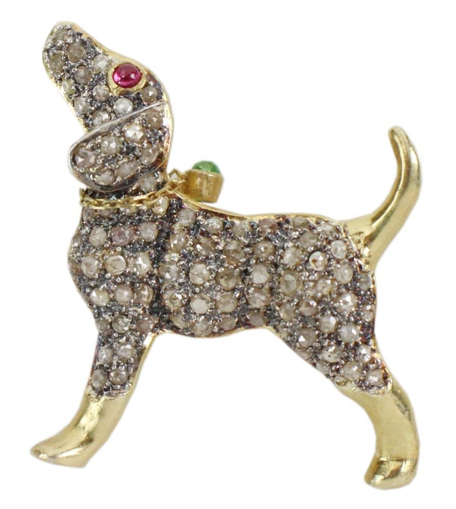 9k Gold, Diamond and Ruby Dog Brooch (1 of 6)