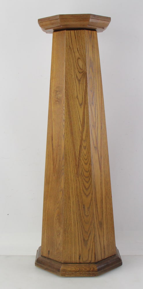 Oak Pedestal: Oak pedestal, 35" H x 12" diameter. Provenance: Balboa Island, California collection.