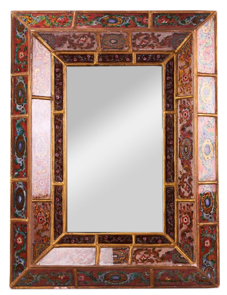 Fancy Reverse Painted Gold-Decorated Mirror (1 of 5)