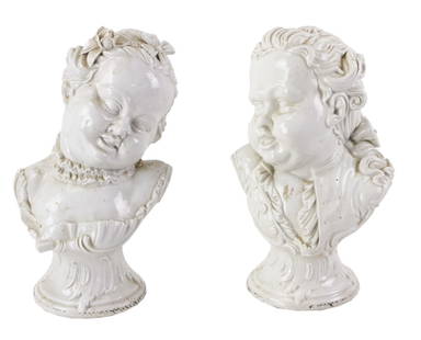 Pair of English Porcelain Busts: Pair of English porcelain busts having a crown mark, 14" x 8". Provenance: Southern Connecticut collection.