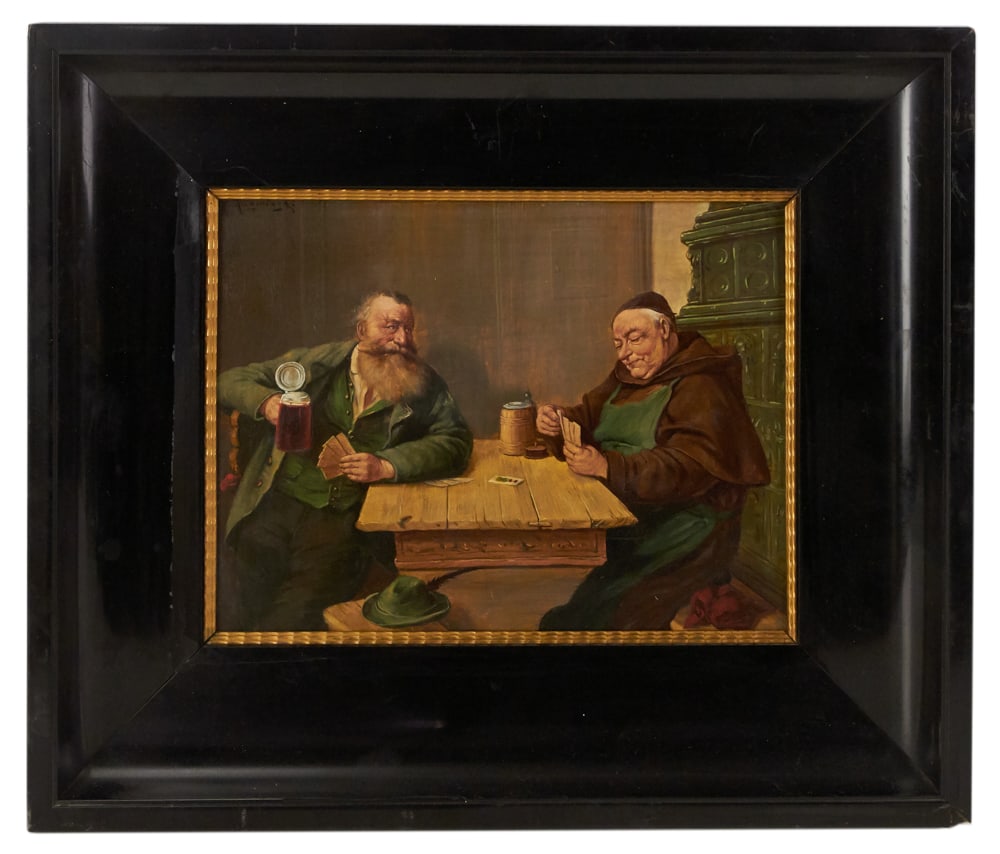 19thC German, Monks Playing Cards, Oil on Panel (1 of 8)