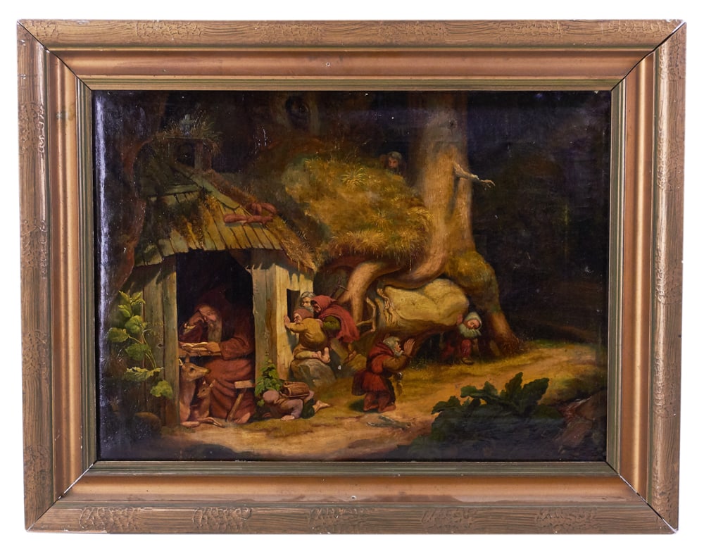 Early 19thC English, Gnomes Hiding in Tree, Oil on Canvas (1 of 9)