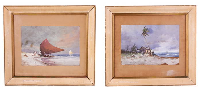 Reinaldo Manzke, Two Beach View Watercolors: Reinaldo Manzke (Brazilian, 1906-1980), beach views, watercolors, 8" x 11", framed 16" x 18", lot of (2). Provenance: Personal collection of Gary Pettersen, Victorian Brothers, Staten Isalnd, New York