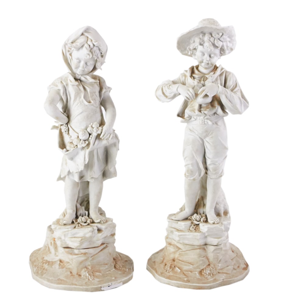 Pair of Antique Bisque Figures: Pair of antique bisque figures, 19" x 8". Provenance: Southern Connecticut collection.