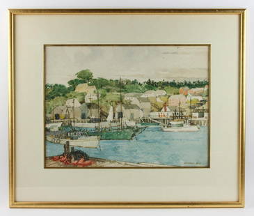 Carroll Bill, Harbor Docks, Watercolor: Carroll Bill (1877-1967), "Harbor Dicks", watercolor, 15" x 19 1/2", framed 23" x 28". Provenance: Property of the late Donald H. Letendre, professor of English Literature and other subjects at Assump