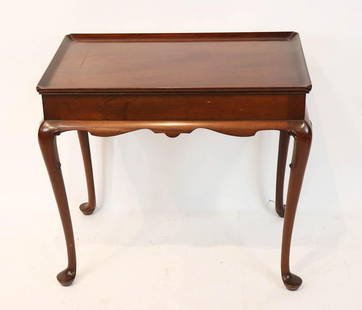 Queen Anne Style Solid Mahogany Tea Table: Queen Anne-style solid mahogany tea table stamped Biggs, Richmond Virginia, 26" H x 29" W x 18" D.