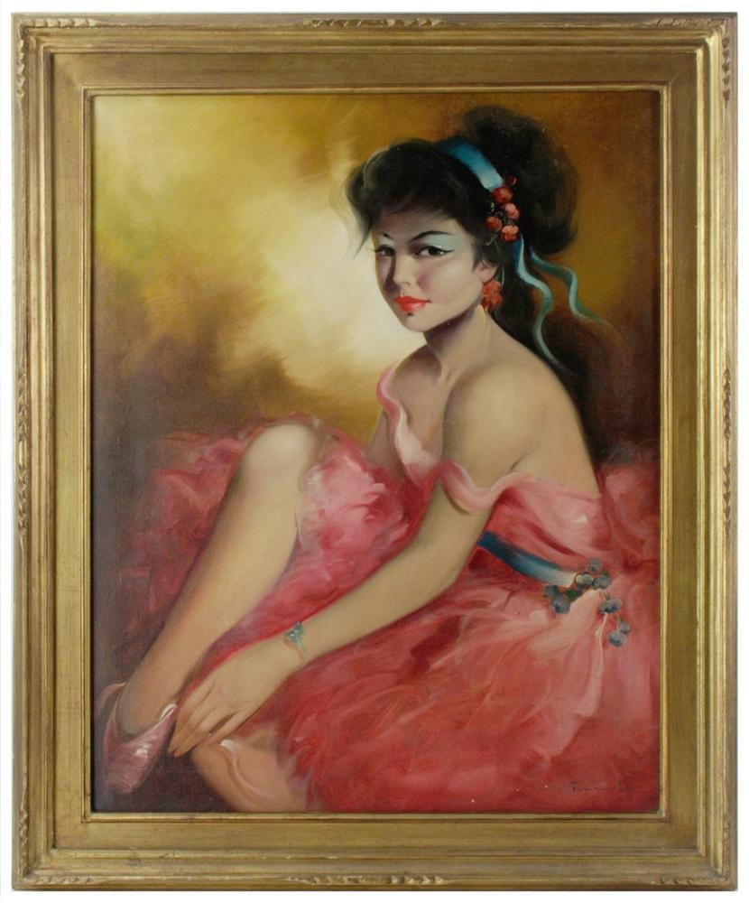 Spanish Dancer, Oil on Canvas: Spanish dancer, oil on canvas, signed indistinctly, 30" x 24", framed 36" x 30". Provenance: Southern Connecticut collection.