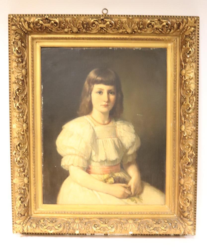 19thC Portrait of Young Girl, Oil on Canvas (1 of 3)