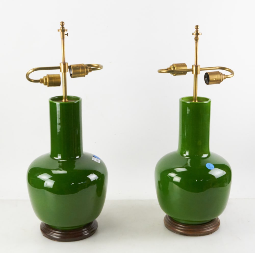 Pair of Chinese Green-glazed Lamps (1 of 8)