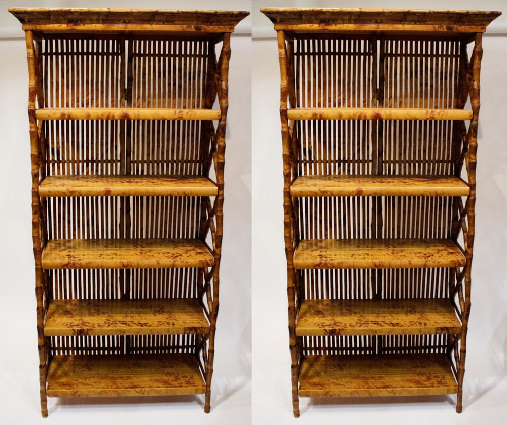 Pair of Exceptional Bamboo 5-Shelf Bookcases (1 of 6)