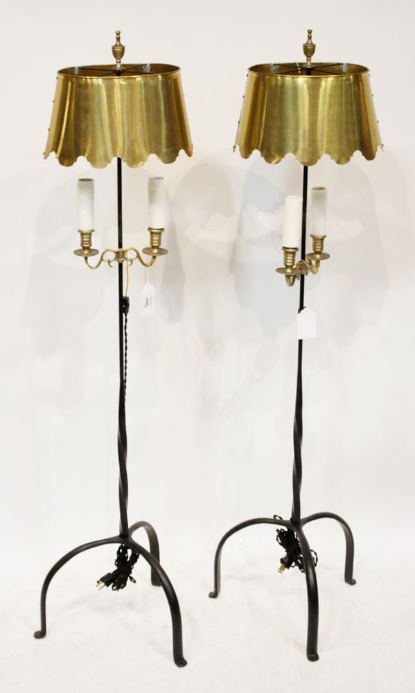 Pair of Early Style Iron and Brass Pole Lamps (1 of 9)
