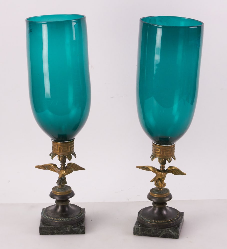 Pair of 19thC American Brass Eagle Hurricane Lamps (1 of 11)