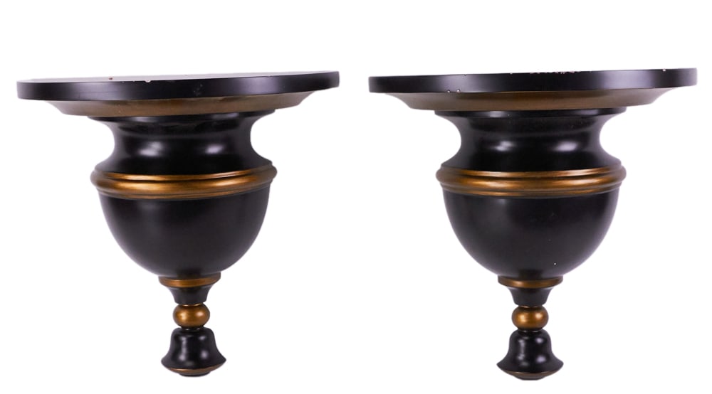 Pair of Demilune Shelves Painted Black and Gold (1 of 10)
