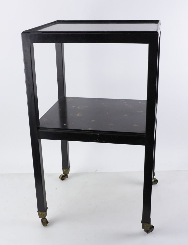 20thC Black Lacquered Lamp Table with Casters (1 of 11)
