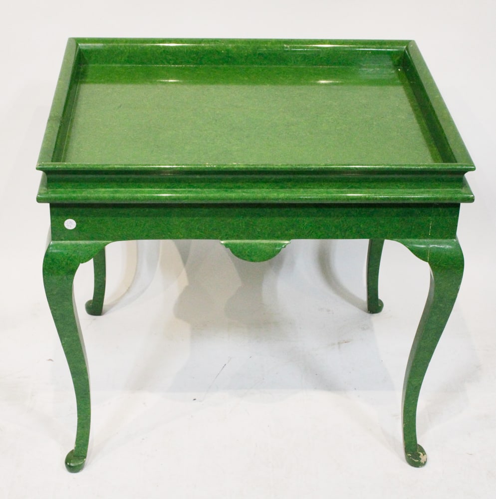 Custom Green Lacquered Tea Table: Custom green lacquered tea table, 26" H x 28" W x 22" D. Provenance: The Susie Hilfiger Collection.