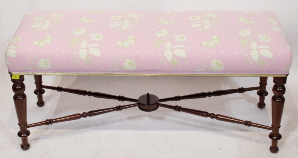 19thC English Mahogany Bench with Fine Upholstery (1 of 9)