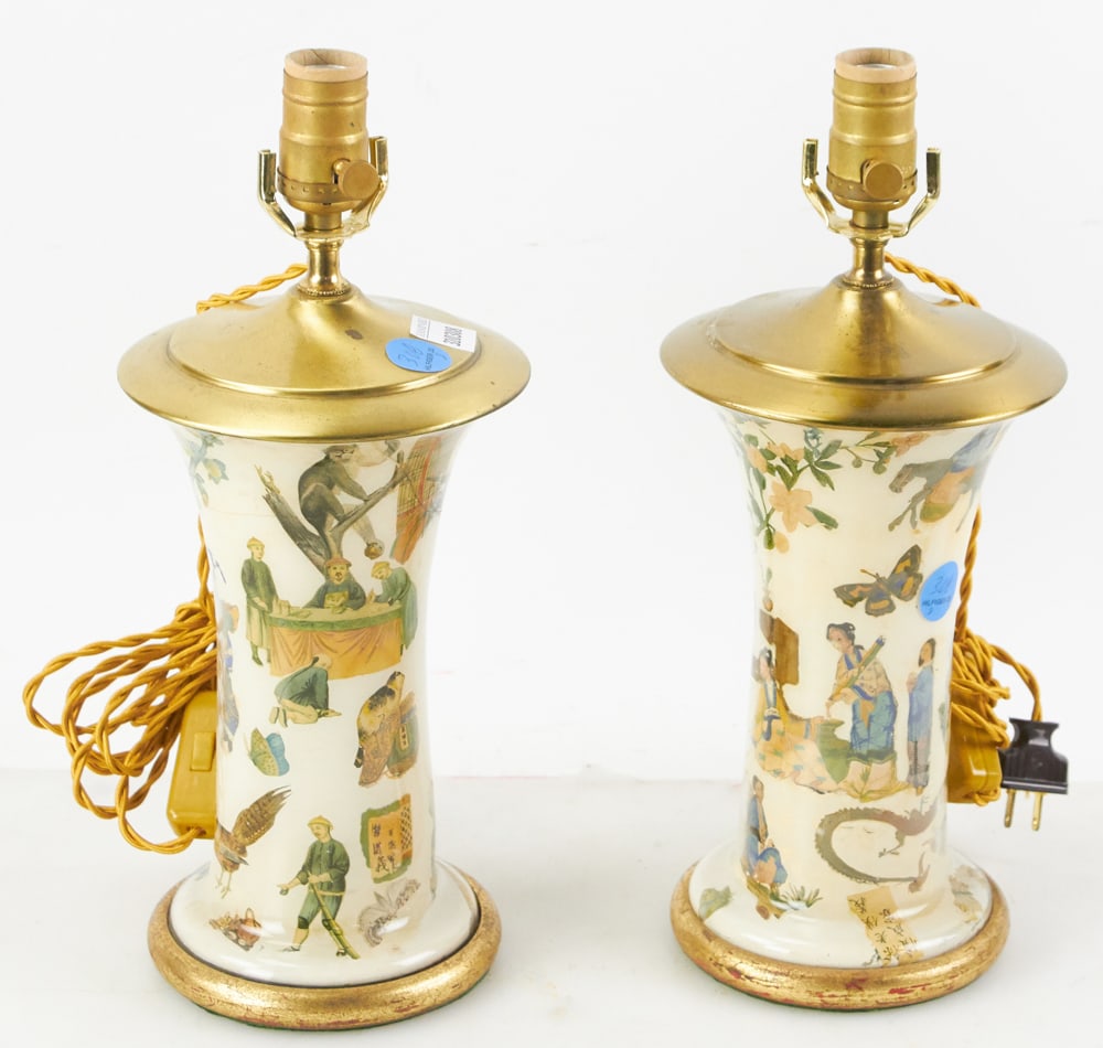 Pair of Decoupage and Painted Lamps (1 of 9)