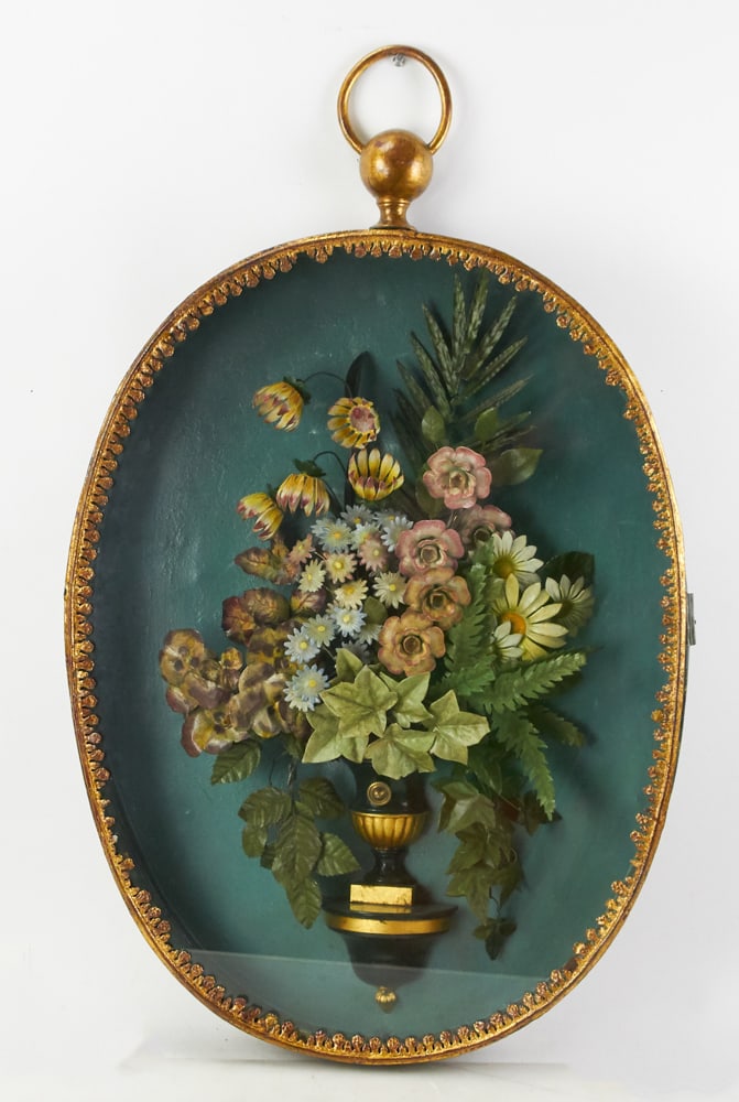 19thC Tin Shadow Box Oval Wall Plaque (1 of 10)