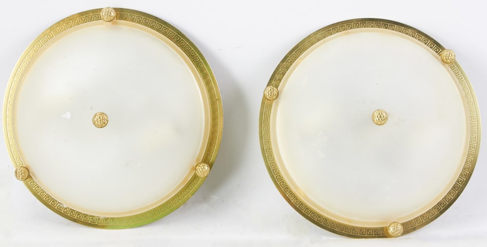 Pair of Ceiling Fixtures, Brass with Greek Key Border (1 of 10)