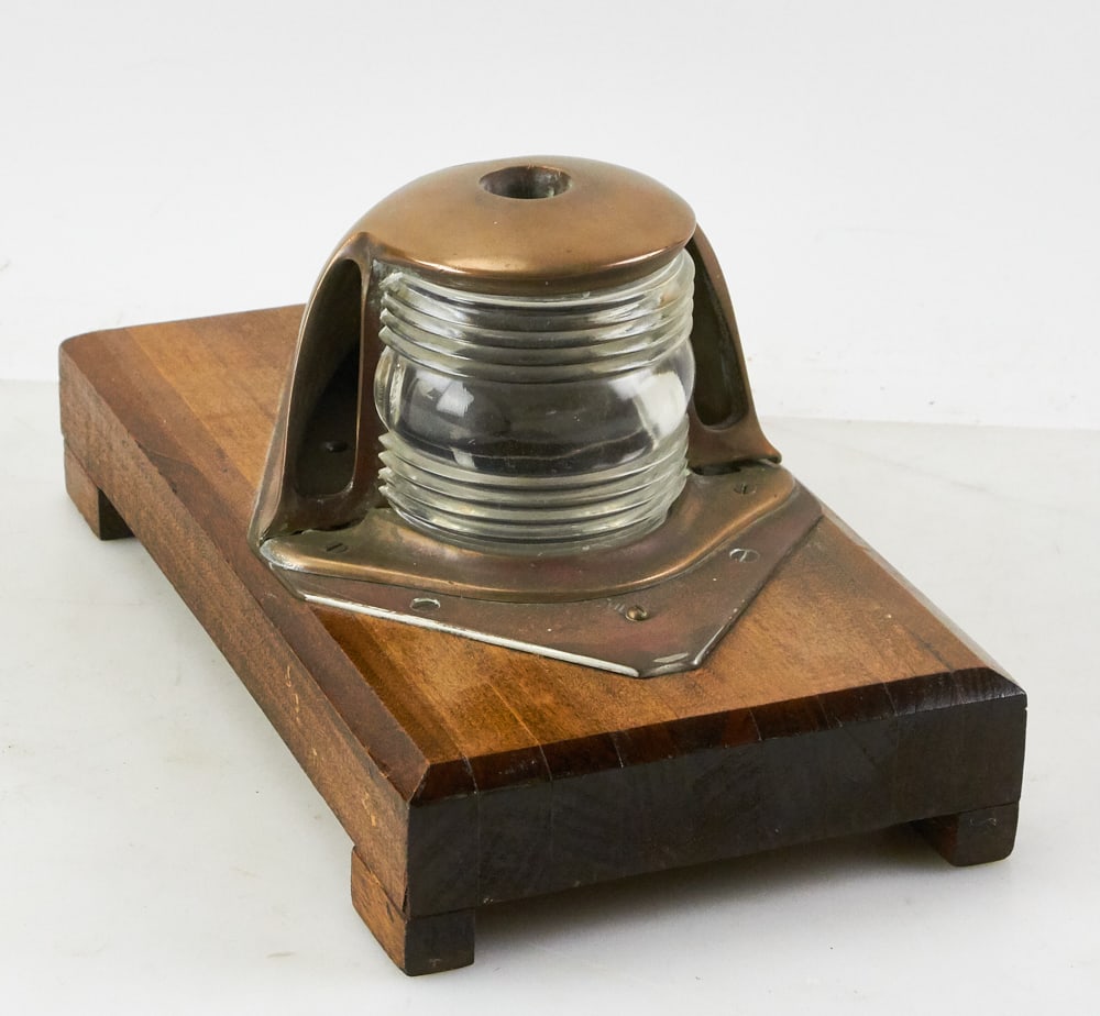 Vintage Brass Bow Boat Light on Mahogany Board (1 of 8)