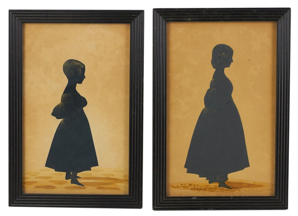 1840s Silhouette Portraits of Annie and Mary Robins: 1840s silhouette portraits of Annie and Mary Robins, 11" x 7 1/2", lot of (2). Provenance: The Susie Hilfiger Collection.