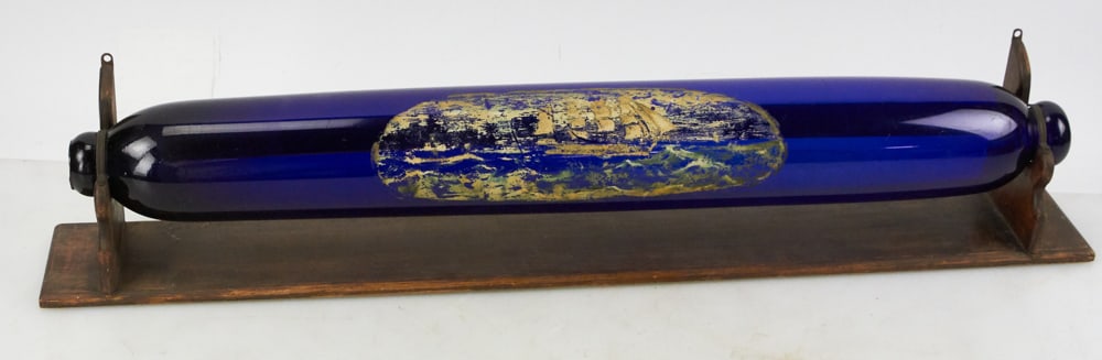 Antique Cobalt Glass Rolling Pin on Rack (1 of 6)