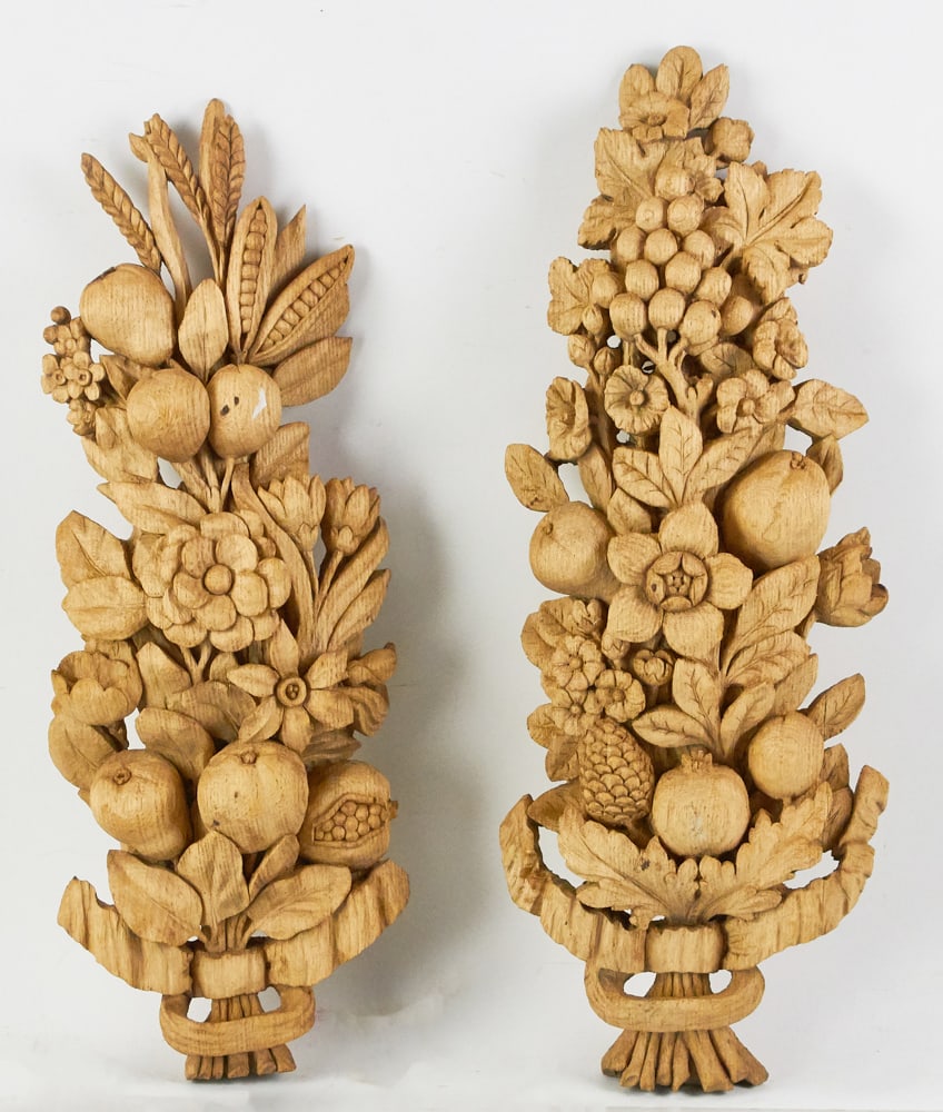 Pair of Carved Fruit Wall Plaques (1 of 9)