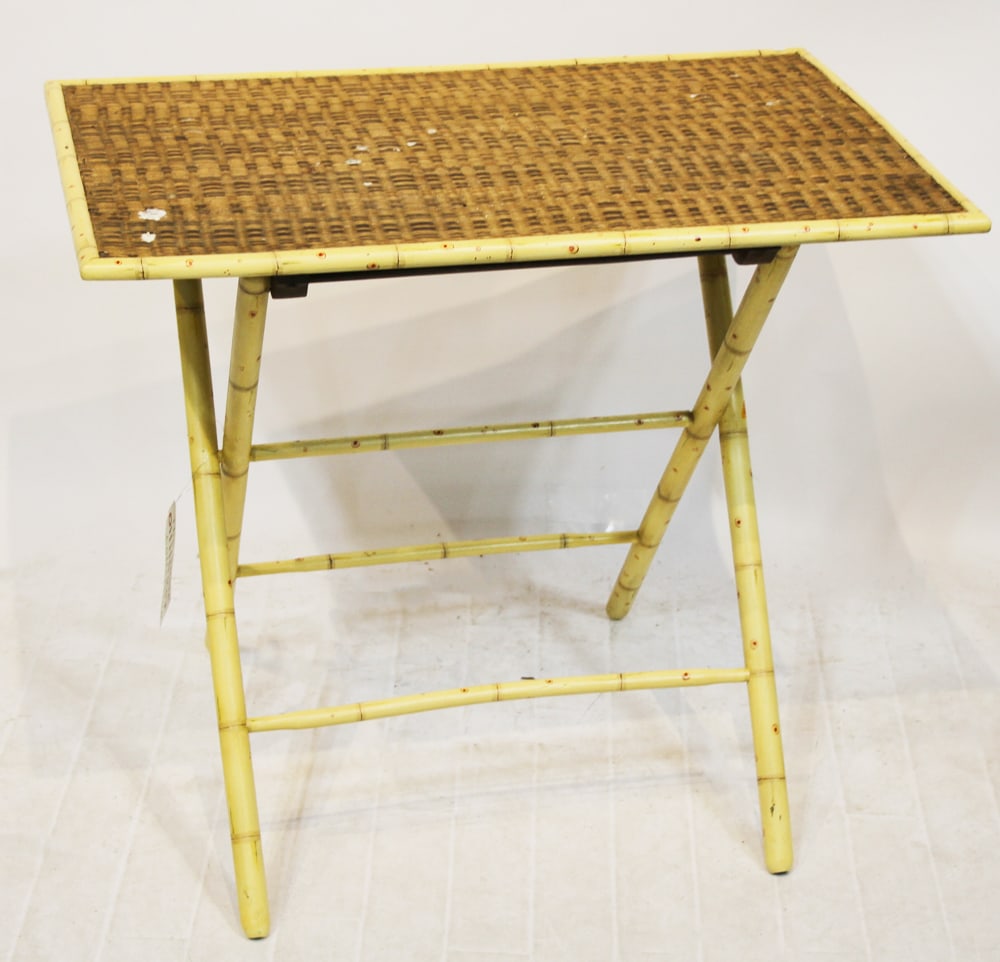Vintage Faux-painted Table with Rattan Top (1 of 7)