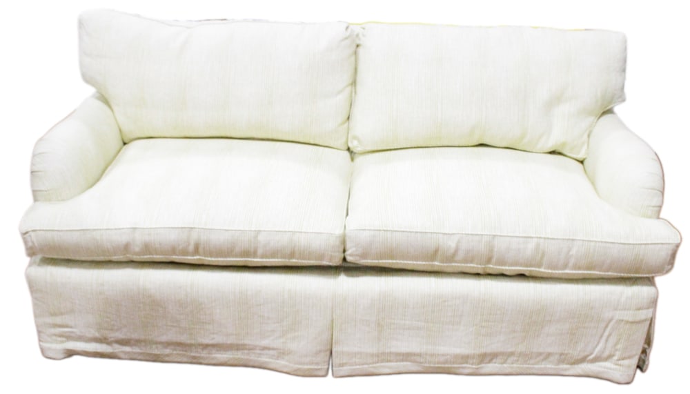 Custom Upholstered Green and White Striped Sofa (1 of 8)