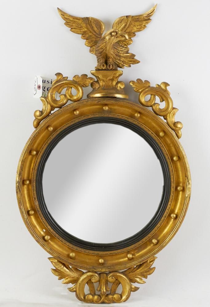 19thC Federal Giltwood Convex Mirror with Eagle Crest (1 of 8)