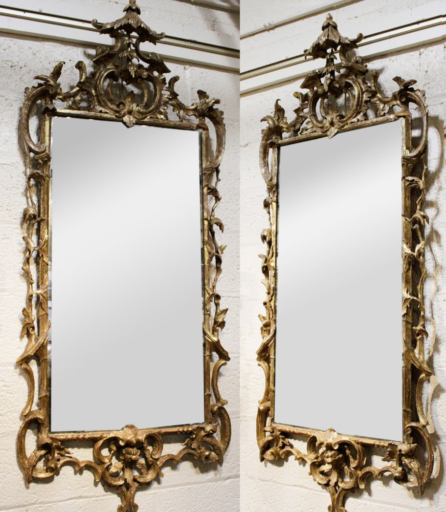 Pair of 18th/19thC English Rococo Giltwood Mirrors (1 of 12)