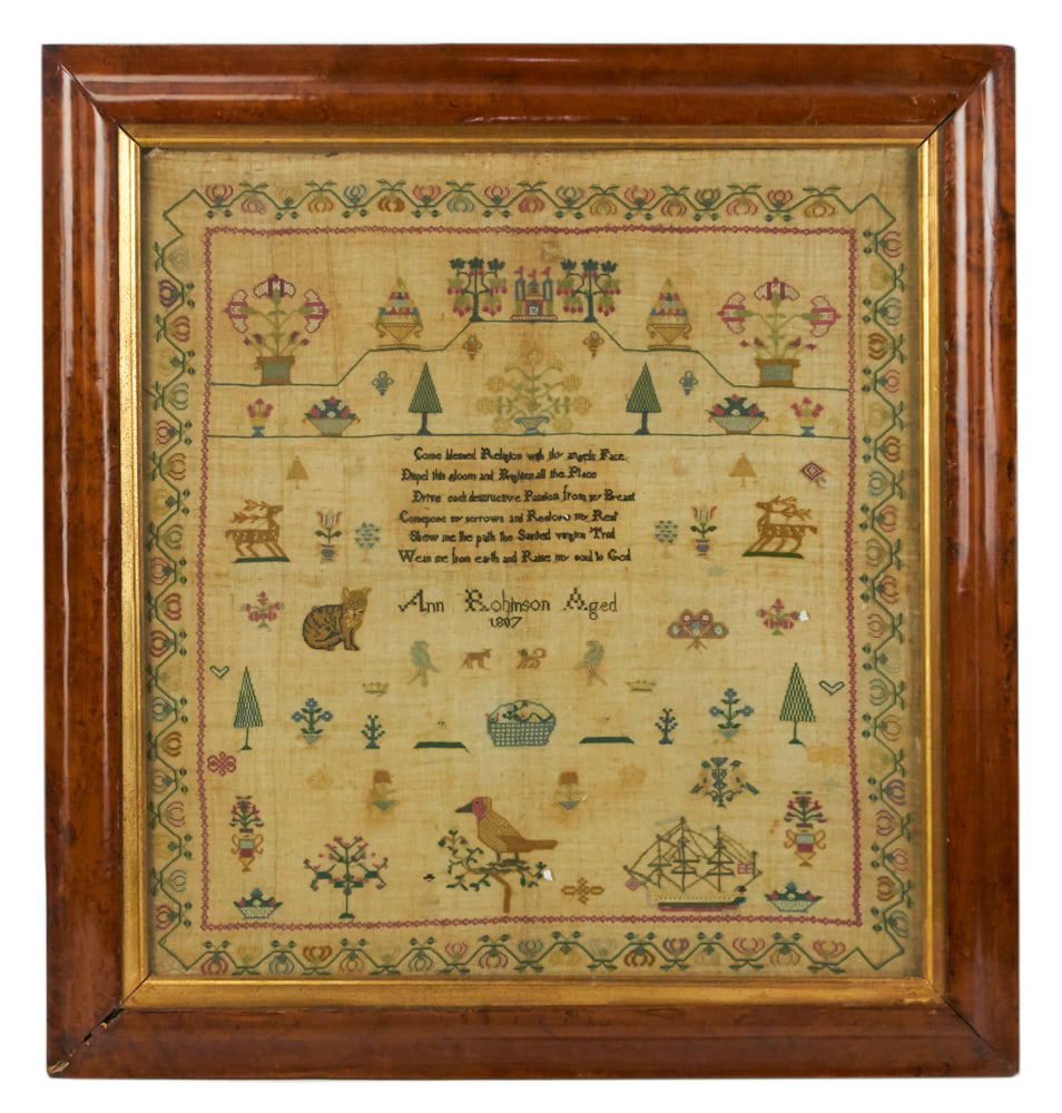 1807 Needlework, Ann Robinson, in Birdseye Frame (1 of 5)