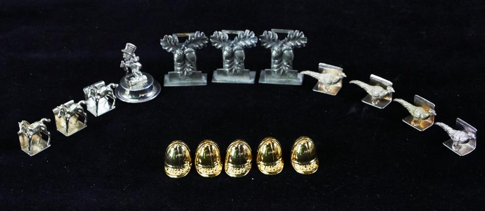 Sterling Horse and Grouse Place Card Holders: Sterling horse and grouse place card holders, (8) total, some gold-plated plus misc. setting. Approximately 5.0 troy oz TW. Provenance: The Susie Hilfiger Collection.