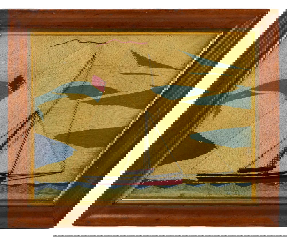 19thC British Embroidered Woolie of Ship (1 of 8)