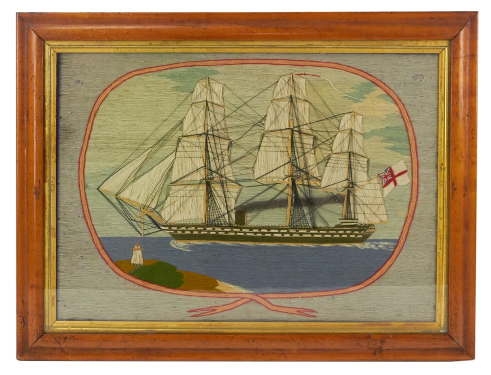 19thC British Embroidered Woolie in Birdseye Frame (1 of 9)