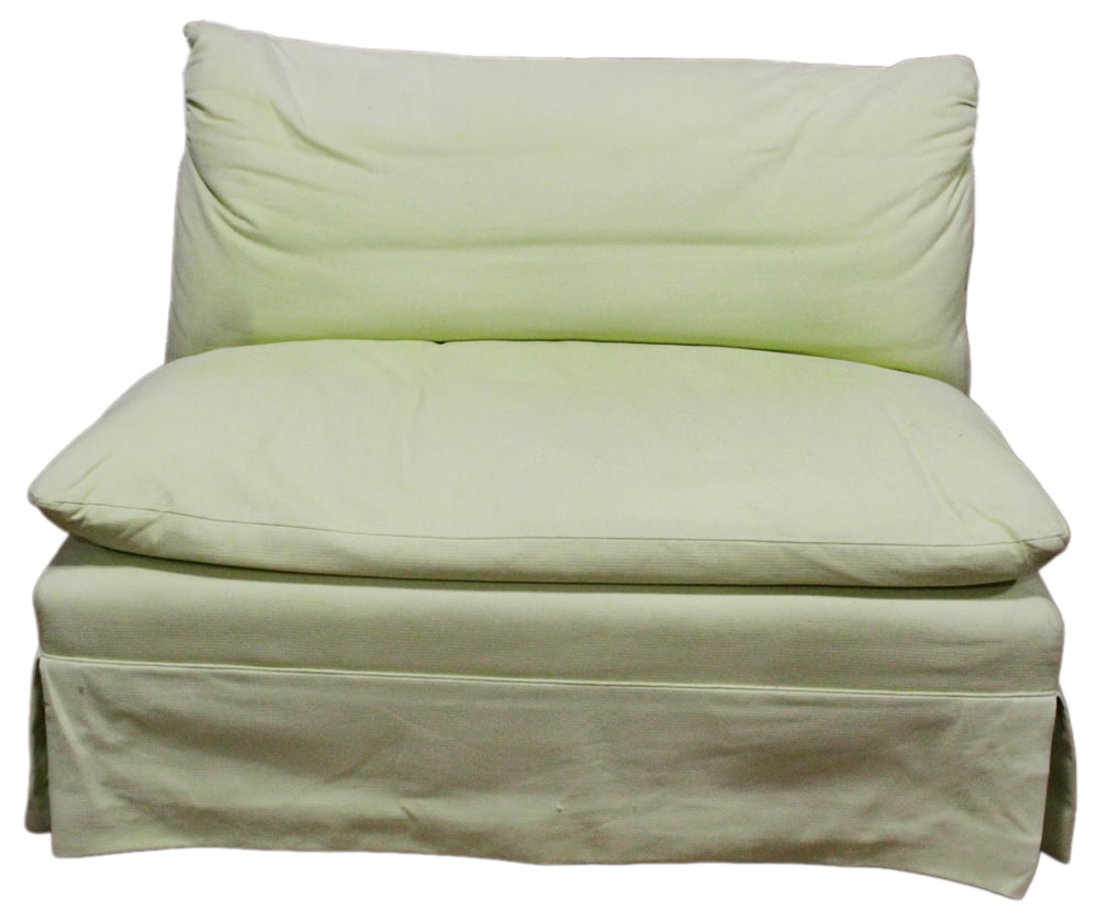 Lime Green Upholstered Seat / Bench: Lime green upholstered seat/bench, 35" H x 46" W x 32" D. Provenance: The Susie Hilfiger Collection.