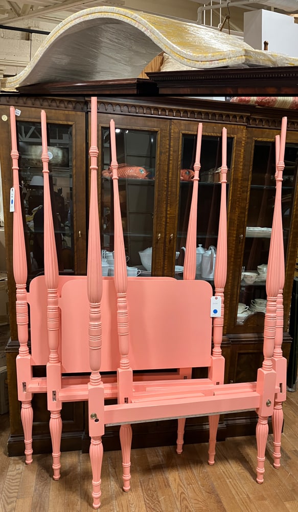 Pair of Fluted Post Canopy Beds, Coral Color (1 of 9)