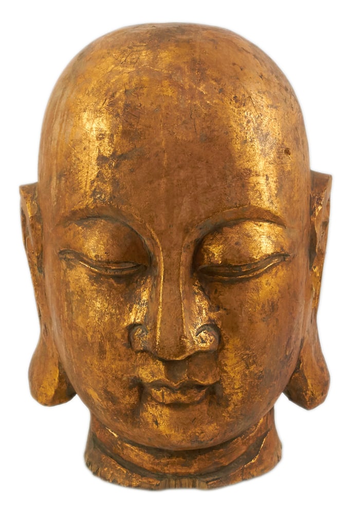 19th/20thC Chinese Carved Giltwood Buddha Head (1 of 9)