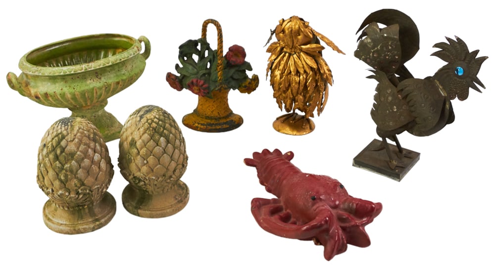 Planter, Finials, Door Stop, Lobster: Planter, finials, door stop lobster. Provenance: The Susie Hilfiger Collection.