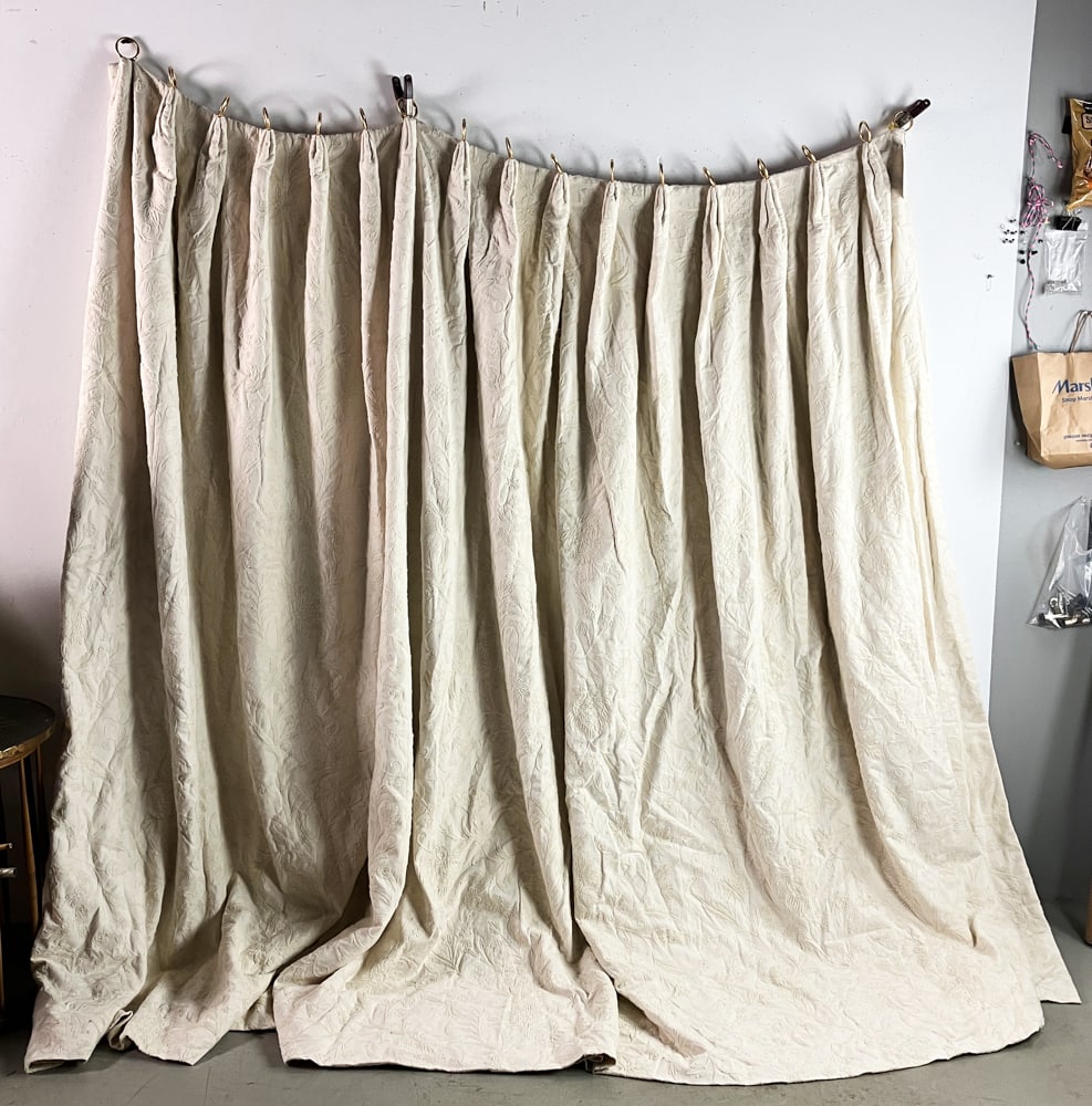 Pair of Ivory-color Cotton Flared Drapes: Pair of ivory-color cotton flared drapes, 74" x 91". Provenance: The Susie Hilfiger Collection.